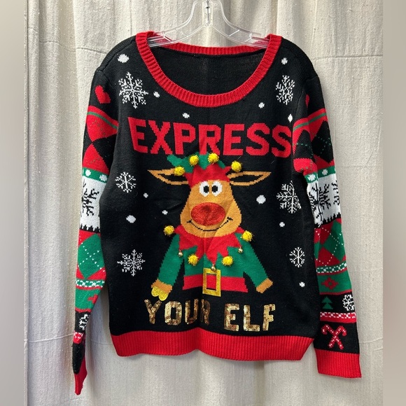 Express Your Elf Christmas Sweater! Juniors size 15-17 - Picture 1 of 8